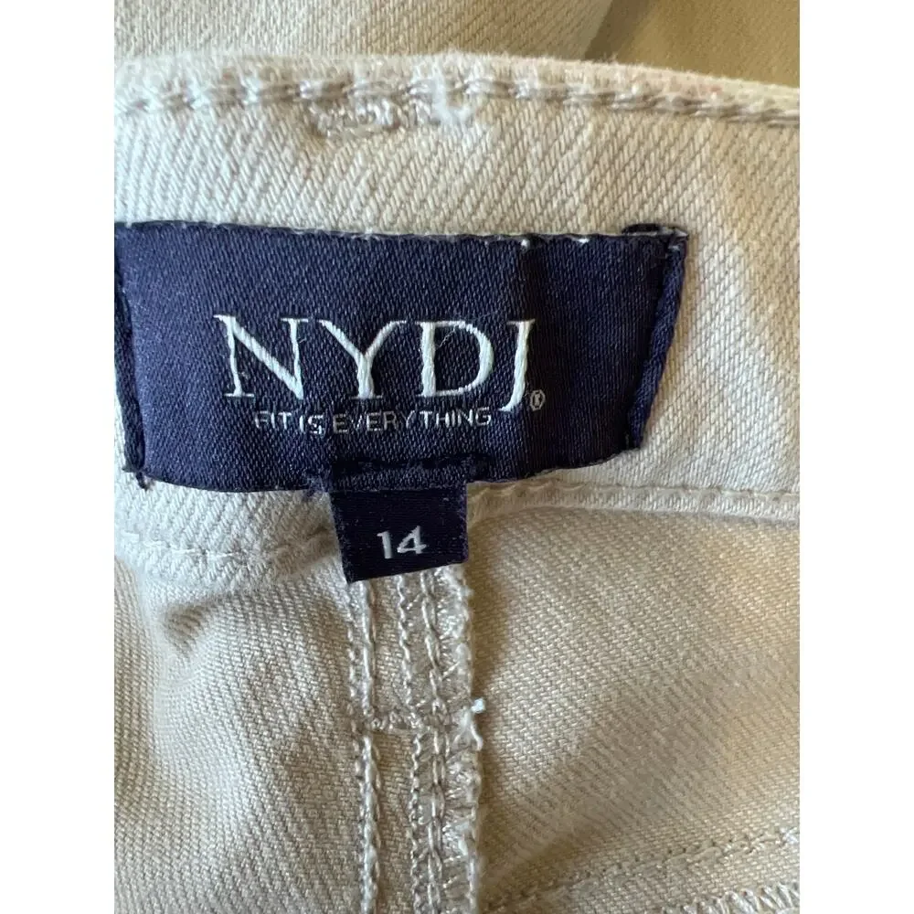 NYDJ Cream Almond Beige Ankle Flare Crop Stretch Denim Size 14 Billie Mini Boot